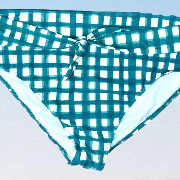 LYSA Teal Plaid Checked Hipster Bikini Bottom SIZE 3X Front Tie - Picture 2 of 4